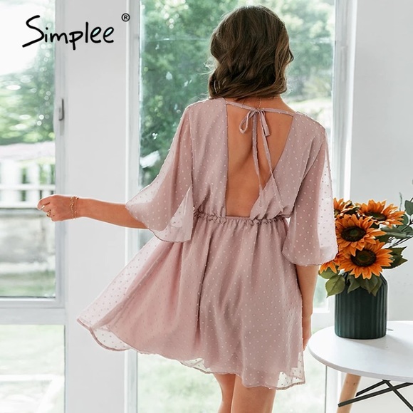 Simplee Sexy V-Neck women ruffle pink Dress NWT - Picture 5 of 6